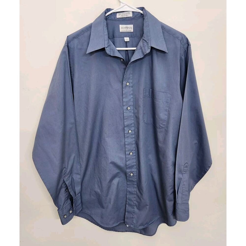 Sostanza Single Needle Tailoring Dress Shirt Men's 16 34/35 Blue USA Made 1159